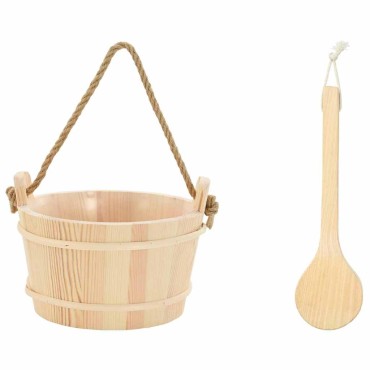 vidaXL Κουβάς Σάουνας 2 pcs Καφέ Μασίφ Ξύλο Πεύκου και Κάνναβη