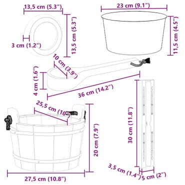 vidaXL Σετ Αξεσουάρ Σαουνάς 4 pcs Καφέ Μασίφ Ξύλο Πεύκου και Κάνναβη