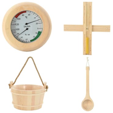 vidaXL Σετ Αξεσουάρ Σαουνάς 4 pcs Καφέ Μασίφ Ξύλο Πεύκου και Κάνναβη