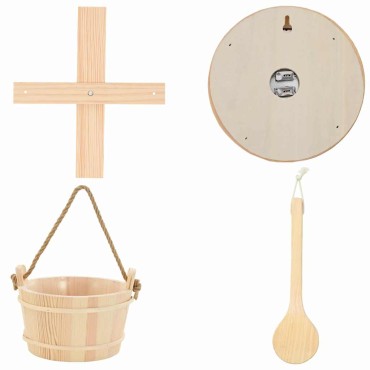 vidaXL Σετ Αξεσουάρ Σαουνάς 4 pcs Καφέ Μασίφ Ξύλο Πεύκου και Κάνναβη