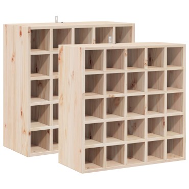 vidaXL Ράφι Κρασιού 2 τεμ. Φυσικό 56x25x56cm Στερεά ξυλεία πεύκου