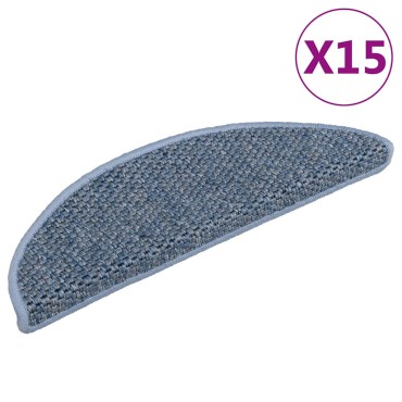 vidaXL Πατάκια Σκάλας Αυτοκόλλητα 15 τεμ. Όψη Σιζάλ Μπλε 56x17x3 εκ.