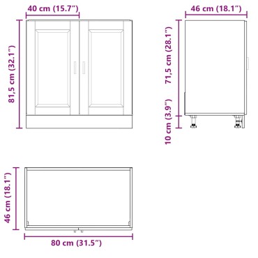vidaXL Ντουλάπι βάσης νεροχύτη Porto Λευκό 80x46x81,5cm 1 τεμ.
