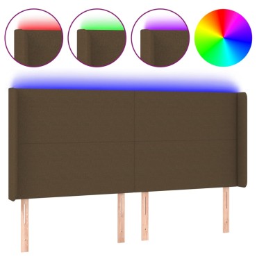 vidaXL Κεφαλάρι Κρεβατιού LED Σκούρο Καφέ 203x16x118/128cm Υφασμάτινο 1 τεμ.