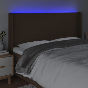 vidaXL Κεφαλάρι Κρεβατιού LED Σκούρο Καφέ 203x16x118/128cm Υφασμάτινο 1 τεμ.