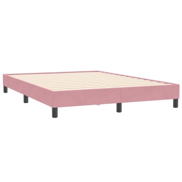 vidaXL Κρεβάτι Boxspring με Στρώμα Ροζ 140x210 εκ. Βελούδινο