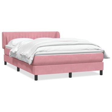 vidaXL Κρεβάτι Boxspring με Στρώμα Ροζ 140x210 εκ. Βελούδινο