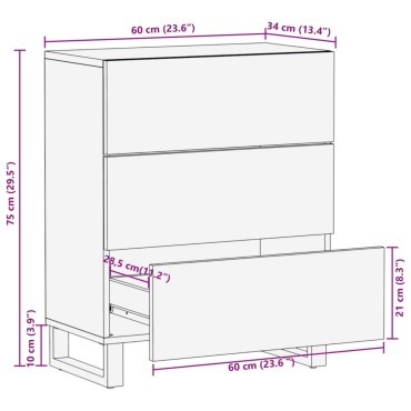 vidaXL Ντουλάπι Λευκό 60x34x75cm από Μασίφ Ξύλο Μάνγκο 1 τεμ.