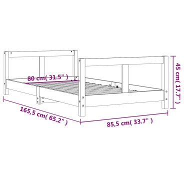 vidaXL Πλαίσιο Παιδικού Κρεβατιού Λευκό 80x160cm Μασίφ Ξύλο Πεύκου 1 τεμ. - Μονό