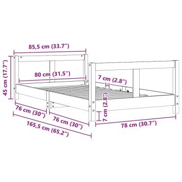 vidaXL Πλαίσιο Παιδικού Κρεβατιού Λευκό 80x160cm Μασίφ Ξύλο Πεύκου 1 τεμ. - Μονό
