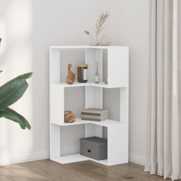 vidaXL Βιβλιοθήκη Γωνιακή 3 Επ. Λευκή 50x50x102cm Επεξ. Ξύλο 1 τεμ.
