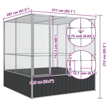 vidaXL Κλουβί Ασημένιο 211x207x212 εκ. Ατσάλινο