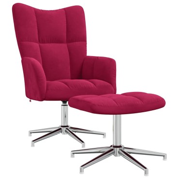vidaXL Πολυθρόνα Relax Μπορντό Βελούδινη με Σκαμπό 62x68x98cm 1 τεμ.