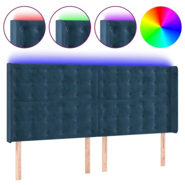 vidaXL Κεφαλάρι Κρεβατιού LED Σκούρο Μπλε 163x16x118/128cm Βελούδινο 1 τεμ.