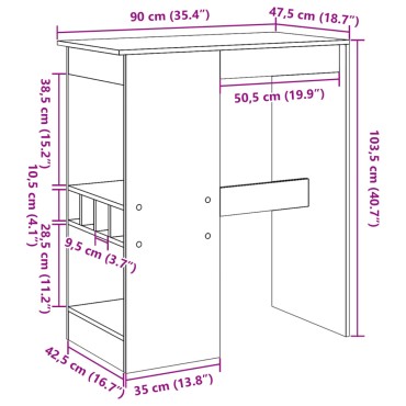 vidaXL Τραπέζι Μπαρ με Ράγες 90x47,5x103,5cm Επεξεργ. Ξύλο 1 τεμ.