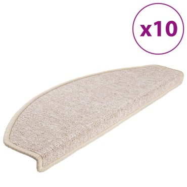 vidaXL Πατάκια Σκαλιών 10 τεμ. Μεγάλα Μπεζ-Μπεζ-Ημί-Στρογγυλά 65x24x4 εκ.