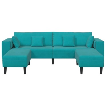 vidaXL Καναπές 3 τεμ. Τιρκουάζ Βελούδο 250x188x76cm  Τριθέσιος