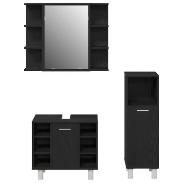 vidaXL Σετ Επίπλων Μπάνιου 3 τεμ. Μαύρο 30x30x99,5 εκ