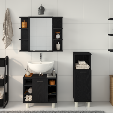 vidaXL Σετ Επίπλων Μπάνιου 3 τεμ. Μαύρο 30x30x99,5 εκ