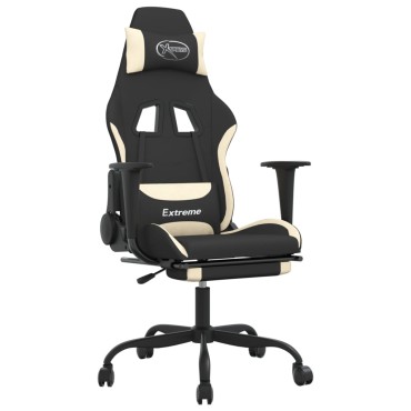 vidaXL Καρέκλα Gaming Μαύρο και κρεμ Ύφασμα με Υποπόδιο 66x58x(120-130)cm 1 τεμ.