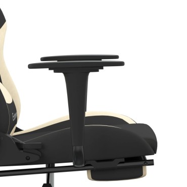 vidaXL Καρέκλα Gaming Μαύρο και κρεμ Ύφασμα με Υποπόδιο 66x58x(120-130)cm 1 τεμ.