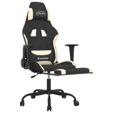 vidaXL Καρέκλα Gaming Μαύρο και κρεμ Ύφασμα με Υποπόδιο 66x58x(120-130)cm 1 τεμ.