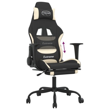 vidaXL Καρέκλα Gaming Μαύρο και κρεμ Ύφασμα με Υποπόδιο 66x58x(120-130)cm 1 τεμ.