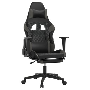 vidaXL Καρέκλα Gaming Μασάζ Υποπόδιο Μαύρο/Γκρι από Συνθετικό Δέρμα 64x60x(117-127)cm 1 τεμ.