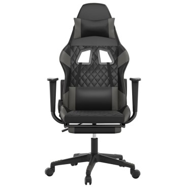 vidaXL Καρέκλα Gaming Μασάζ Υποπόδιο Μαύρο/Γκρι από Συνθετικό Δέρμα 64x60x(117-127)cm 1 τεμ.