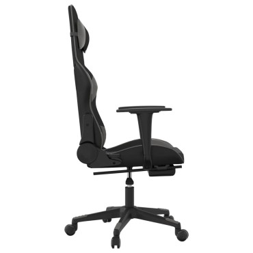 vidaXL Καρέκλα Gaming Μασάζ Υποπόδιο Μαύρο/Γκρι από Συνθετικό Δέρμα 64x60x(117-127)cm 1 τεμ.