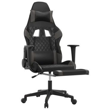 vidaXL Καρέκλα Gaming Μασάζ Υποπόδιο Μαύρο/Γκρι από Συνθετικό Δέρμα 64x60x(117-127)cm 1 τεμ.