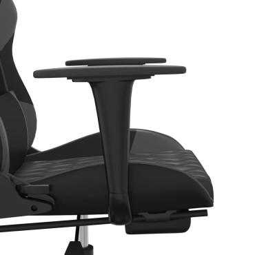 vidaXL Καρέκλα Gaming Μασάζ Υποπόδιο Μαύρο/Γκρι από Συνθετικό Δέρμα 64x60x(117-127)cm 1 τεμ.
