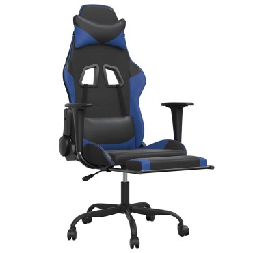 vidaXL Καρέκλα Gaming Μασάζ Υποπόδιο Μαύρο & Μπλε από Συνθετικό Δέρμα 66x56x(120,5-131)cm 1 τεμ.