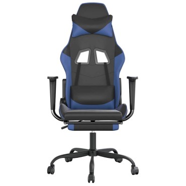 vidaXL Καρέκλα Gaming Μασάζ Υποπόδιο Μαύρο & Μπλε από Συνθετικό Δέρμα 66x56x(120,5-131)cm 1 τεμ.