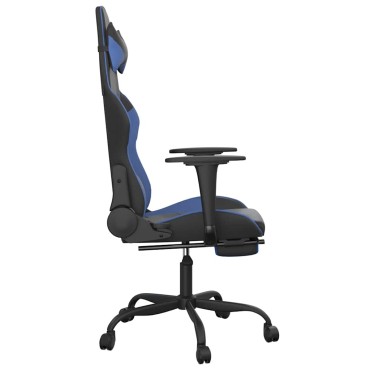 vidaXL Καρέκλα Gaming Μασάζ Υποπόδιο Μαύρο & Μπλε από Συνθετικό Δέρμα 66x56x(120,5-131)cm 1 τεμ.