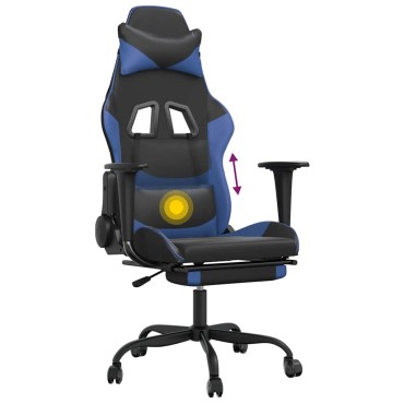 vidaXL Καρέκλα Gaming Μασάζ Υποπόδιο Μαύρο & Μπλε από Συνθετικό Δέρμα 66x56x(120,5-131)cm 1 τεμ.
