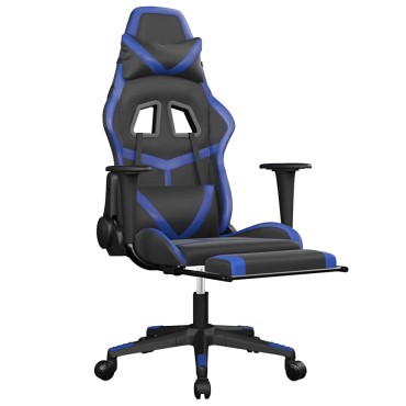 vidaXL Καρέκλα Gaming Μασάζ Υποπόδιο Μαύρο & Μπλε από Συνθετικό Δέρμα 67x64x(116-127)cm 1 τεμ.