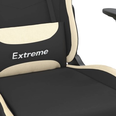 vidaXL Καρέκλα Μασάζ Gaming Μαύρο και κρεμ Ύφασμα με Υποπόδιο 66x58x(120-130)cm 1 τεμ.