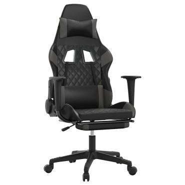 vidaXL Καρέκλα Gaming Μασάζ Υποπόδιο Μαύρο&Γκρι από Συνθετικό Δέρμα 64x60x(117-127)cm 1 τεμ.