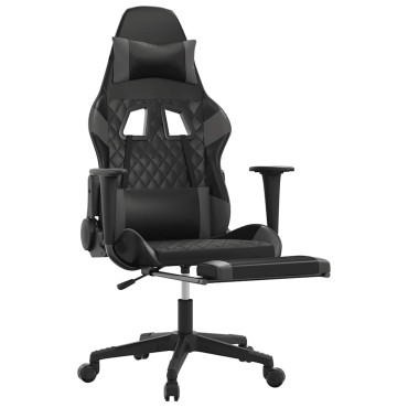 vidaXL Καρέκλα Gaming Μασάζ Υποπόδιο Μαύρο&Γκρι από Συνθετικό Δέρμα 64x60x(117-127)cm 1 τεμ.