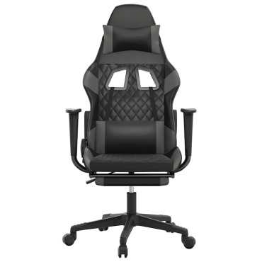 vidaXL Καρέκλα Gaming Μασάζ Υποπόδιο Μαύρο&Γκρι από Συνθετικό Δέρμα 64x60x(117-127)cm 1 τεμ.