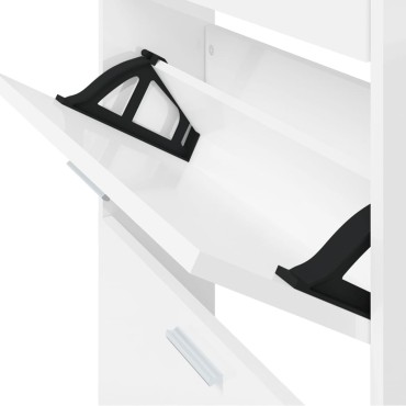 vidaXL Παπουτσοθήκη Γυαλιστερό Λευκό 59x17x169cm Επεξεργασμένο Ξύλο