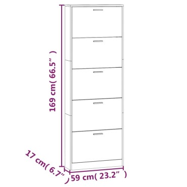 vidaXL Παπουτσοθήκη Γυαλιστερό Λευκό 59x17x169cm Επεξεργασμένο Ξύλο