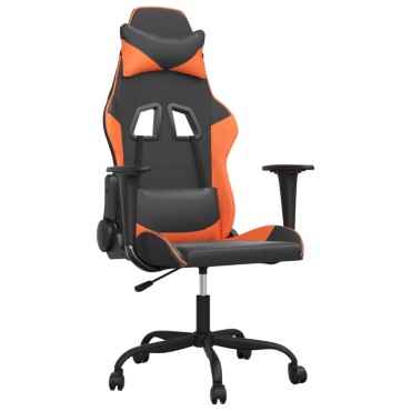 vidaXL Καρέκλα Gaming Μασάζ Μαύρο/πορτοκαλί από Συνθετικό Δέρμα 66,5x61x(118-127,5)cm 1 τεμ.