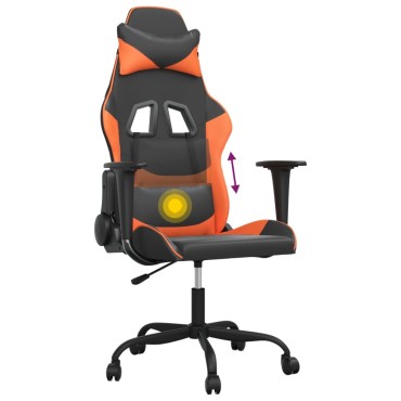 vidaXL Καρέκλα Gaming Μασάζ Μαύρο/πορτοκαλί από Συνθετικό Δέρμα 66,5x61x(118-127,5)cm 1 τεμ.