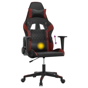 vidaXL Καρέκλα Gaming Μασάζ Μαύρο/μπορντό από Συνθετικό Δέρμα 64x60x(117-127)cm 1 τεμ.
