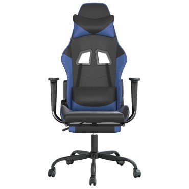 vidaXL Καρέκλα Gaming Μασάζ Υποπόδιο Μαύρο/μπλε από Συνθετικό Δέρμα 66x56x(120,5-131)cm 1 τεμ.