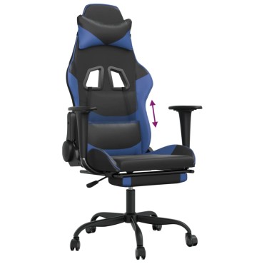 vidaXL Καρέκλα Gaming Μασάζ Υποπόδιο Μαύρο/μπλε από Συνθετικό Δέρμα 66x56x(120,5-131)cm 1 τεμ.