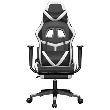 vidaXL Καρέκλα Gaming Μασάζ Υποπόδιο Μαύρο/Λευκό από Συνθετικό Δέρμα 67x64x(116-127)cm 1 τεμ.