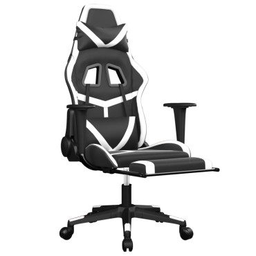 vidaXL Καρέκλα Gaming Μασάζ Υποπόδιο Μαύρο/Λευκό από Συνθετικό Δέρμα 67x64x(116-127)cm 1 τεμ.
